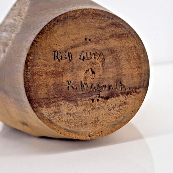 Handmade Australian Signed Red Gum Wood Vase K. Mugnaih Natural Finish - Picture 6 of 7